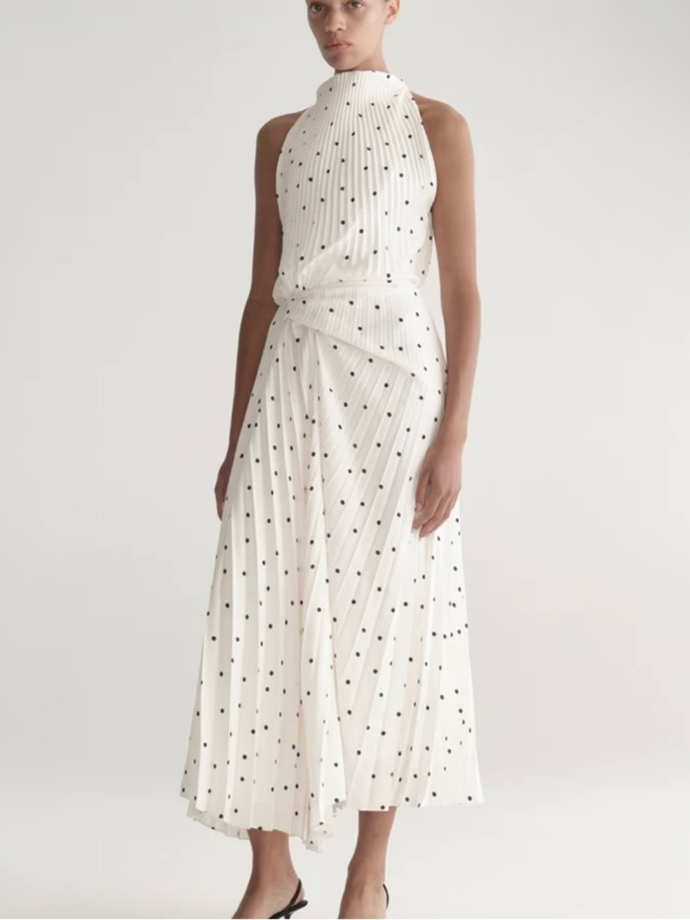 A.L.C. Simona Pleated Midi Dress Size 12 Cream/Black